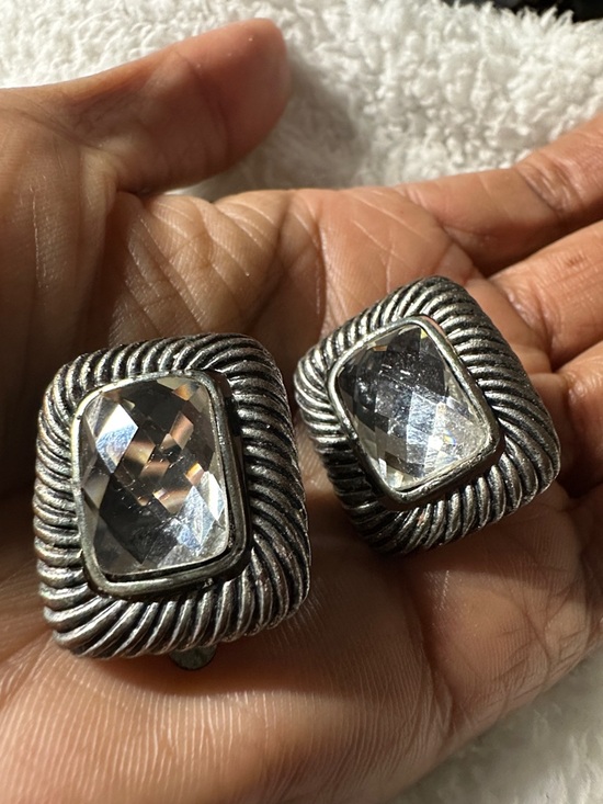 Jewelry - Vintage Silver-Tone Clear Crystal Square Clip-On Earrings-little wear and tear